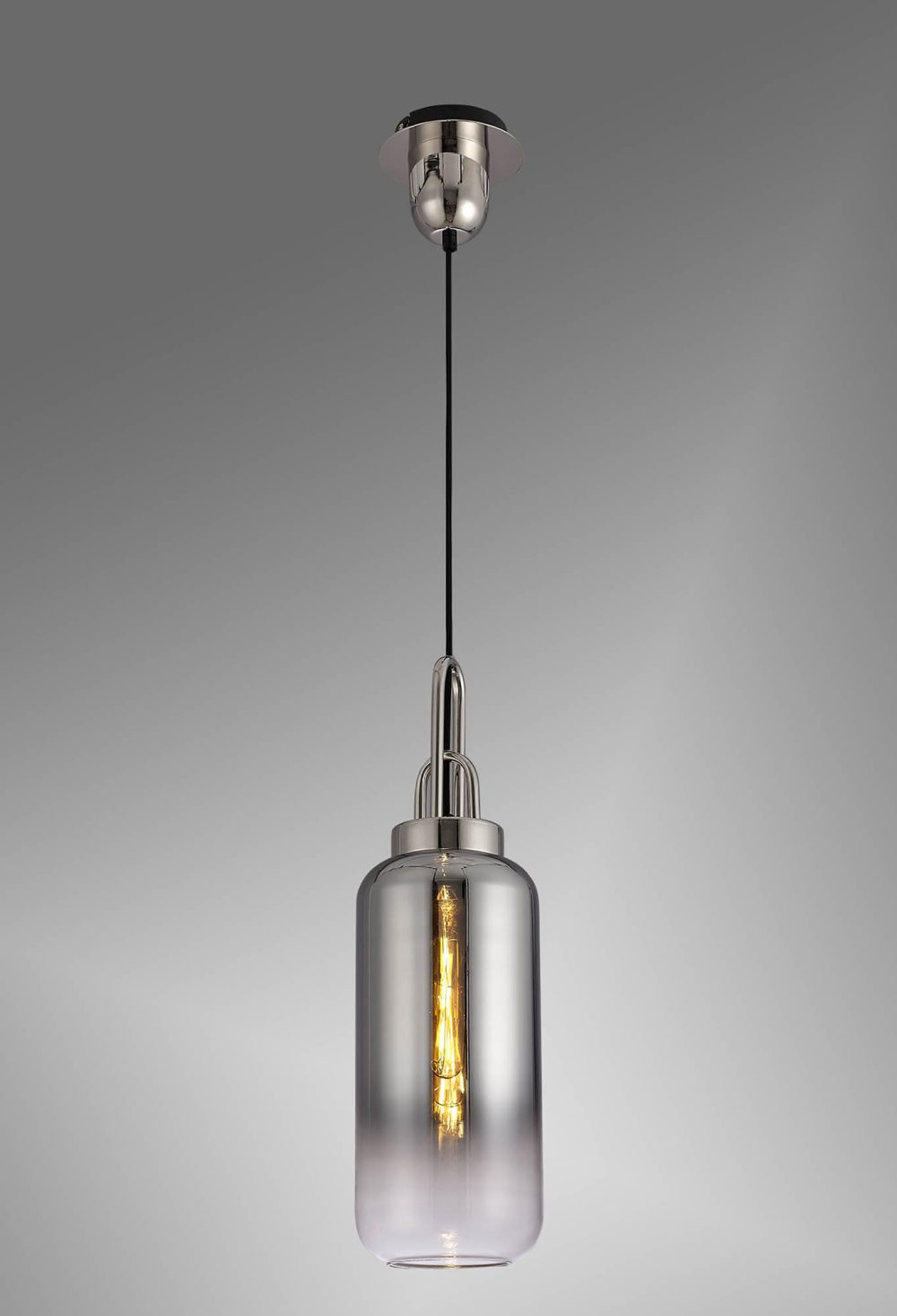 Single Pendant Polished Nickel with ombre Smoked Glass