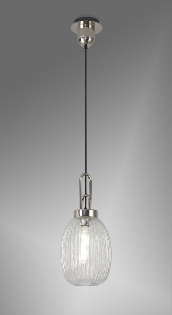 Single Pendant With Almond Clear Ribbed Glass