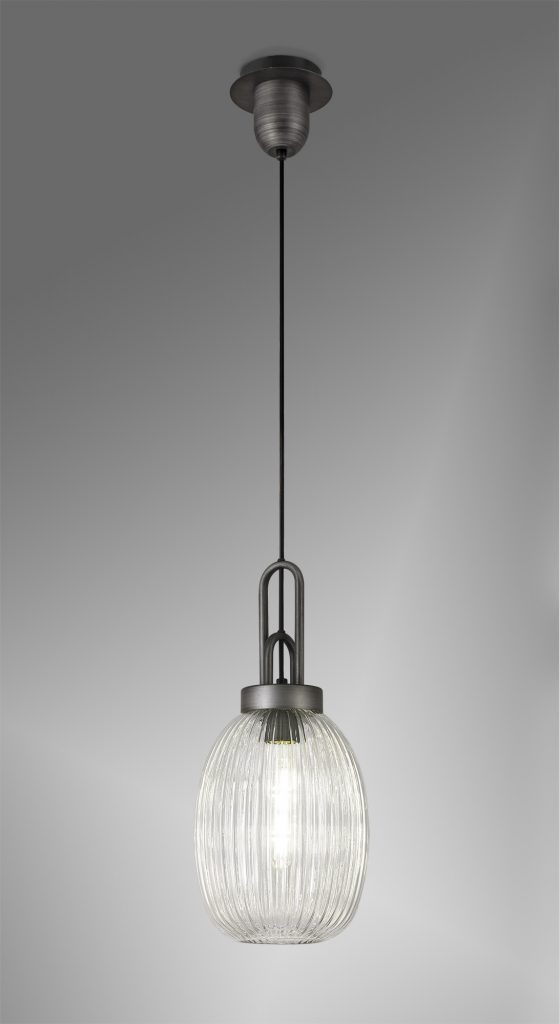 Single Pendant Aged Pewter With Almond Clear Glass