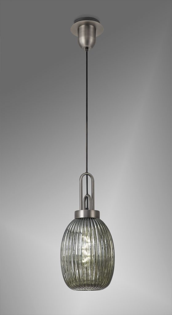 Single Pendant Antique Silver With Almond Smoked Glass