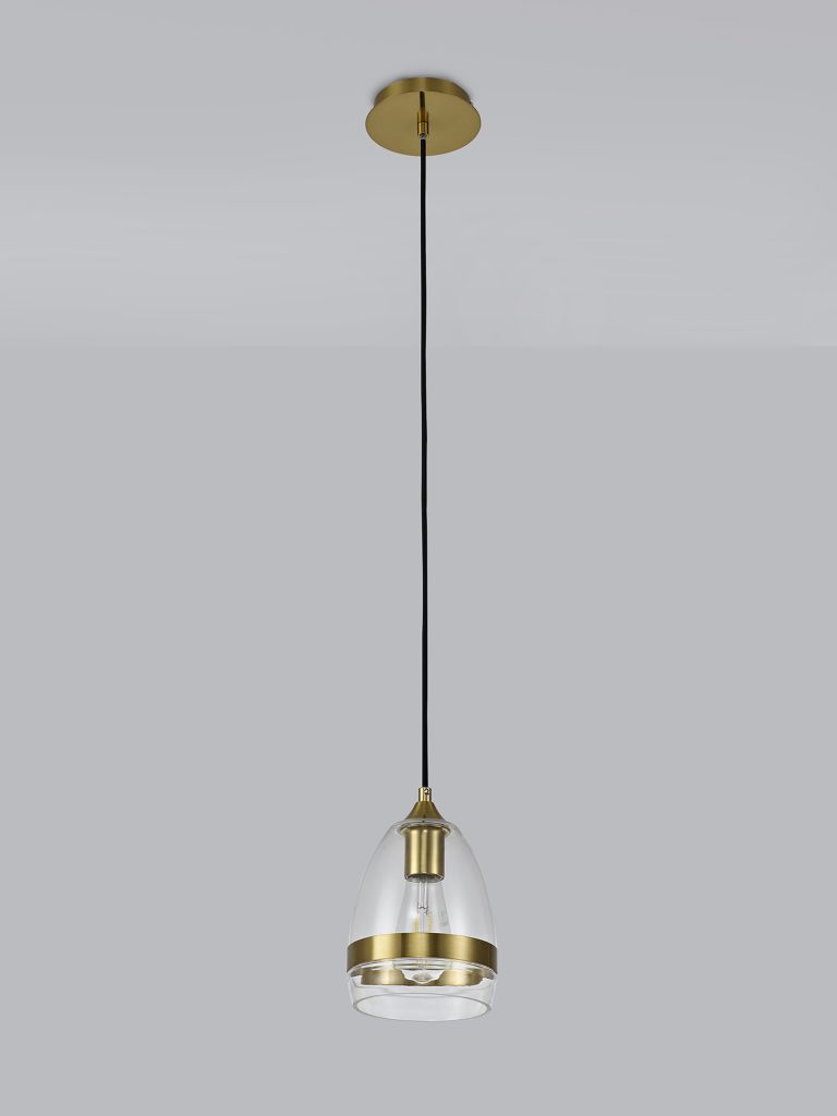 Dome Glass Pendant Antique Brass