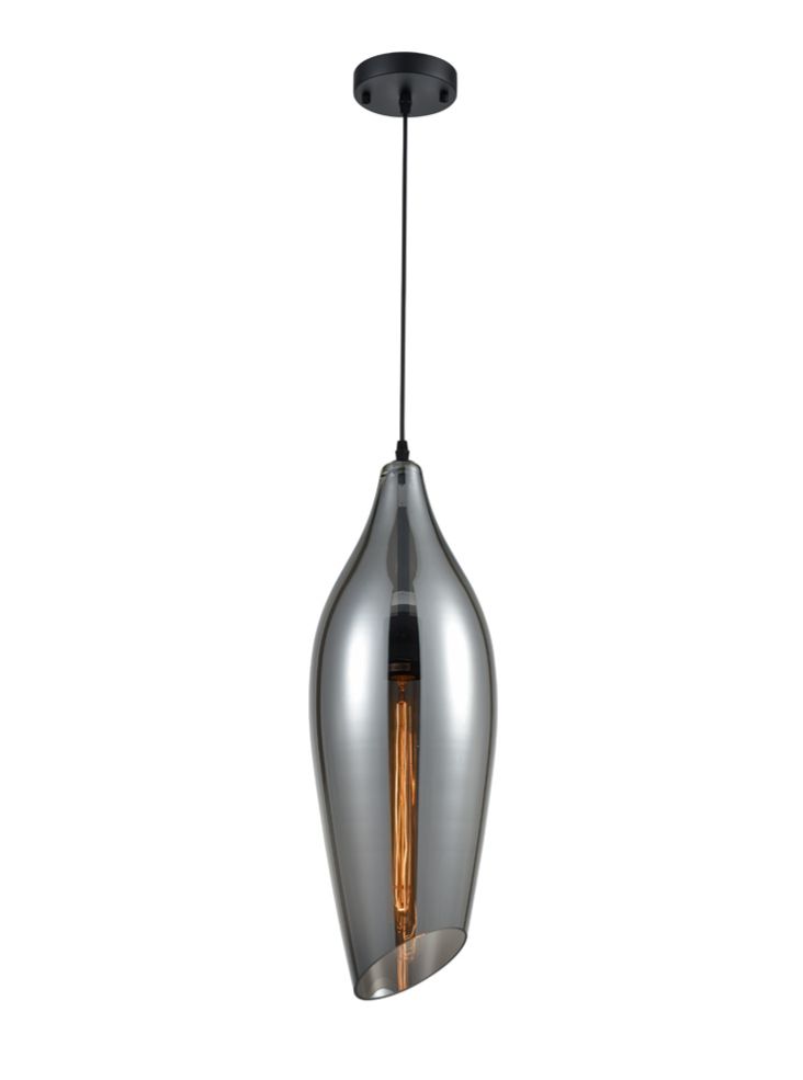 Large single pendant matt black With Smoked Glass