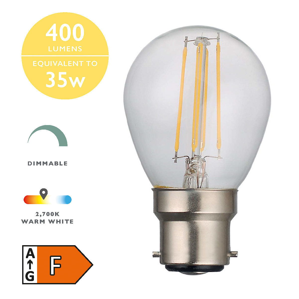 4w BC LED Golfball Warm White 400lms (dimmable)