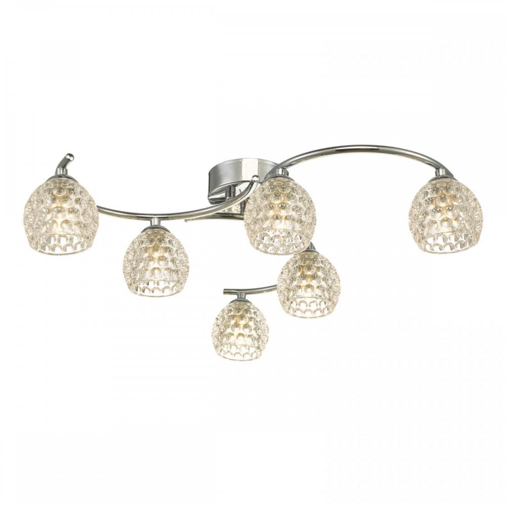 6 Light Ceiling Light Polished Chrome with dimpled glass