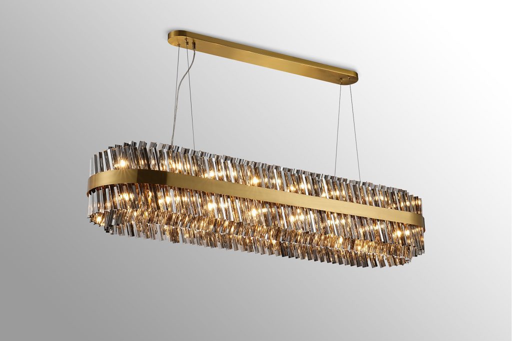 Cali 36 Light Oblong Pendant Brass with Smoked Glass