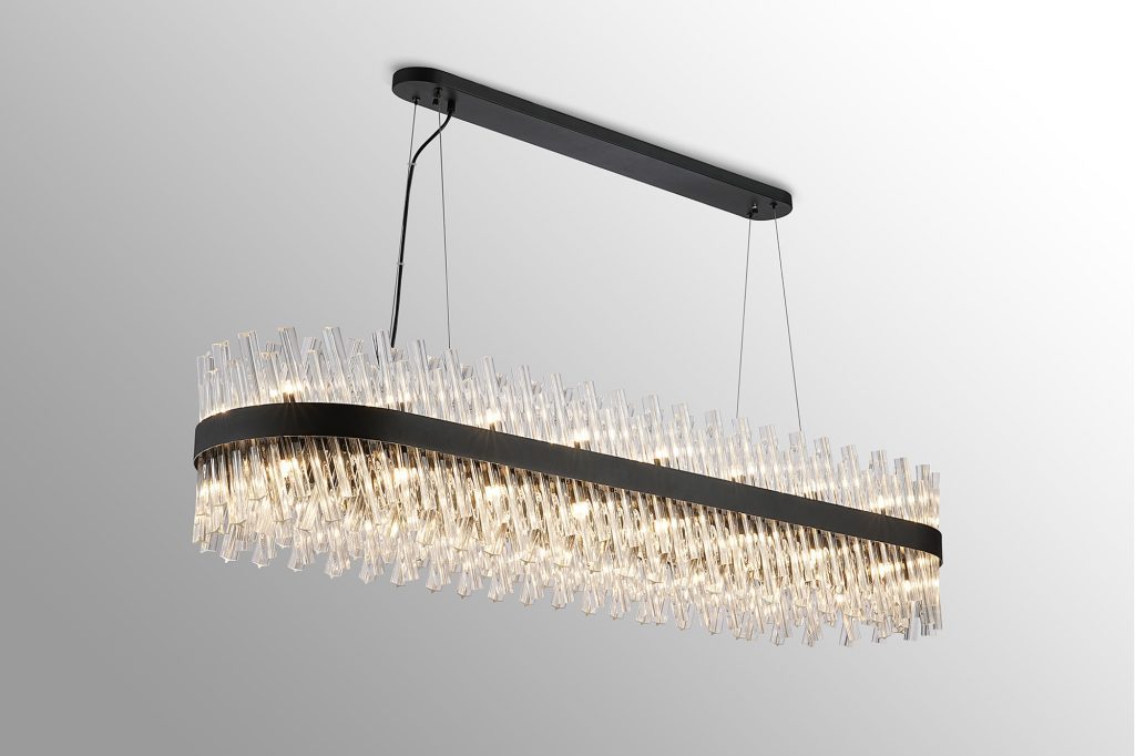 Cali 36 Light Oblong Pendant Satin Black with Clear Glass
