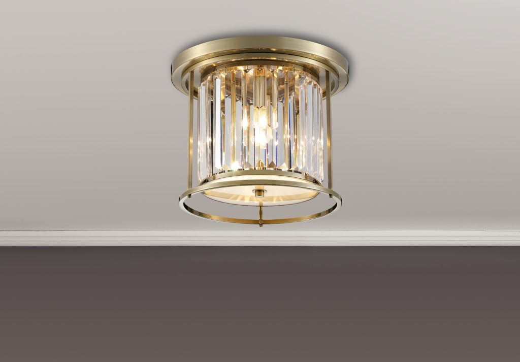 Flush Mounted Crystal Light | Flush Chandelier Antique Brass