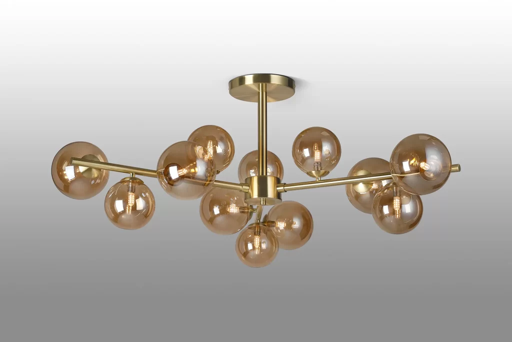 Large Gold Ceiling Light | Satin Gold Semi Flush Light