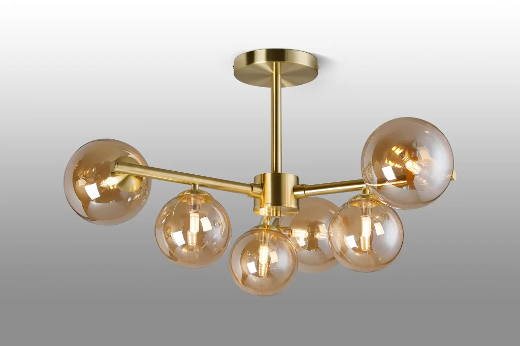 Modern Satin Gold Ceiling | Gold Semi Flush Light