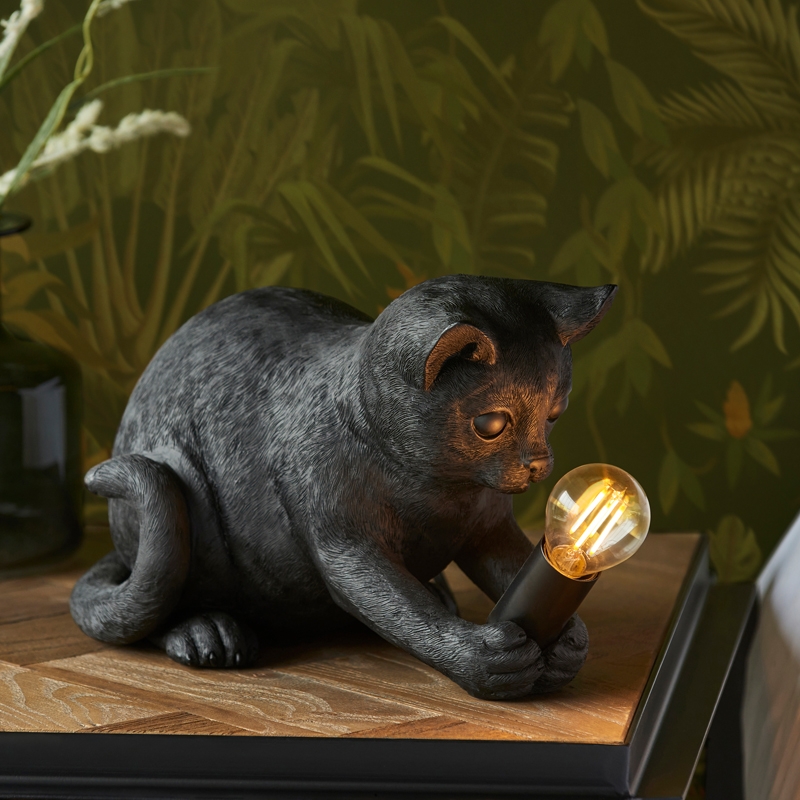 Kitten Matt Black Table Lamp