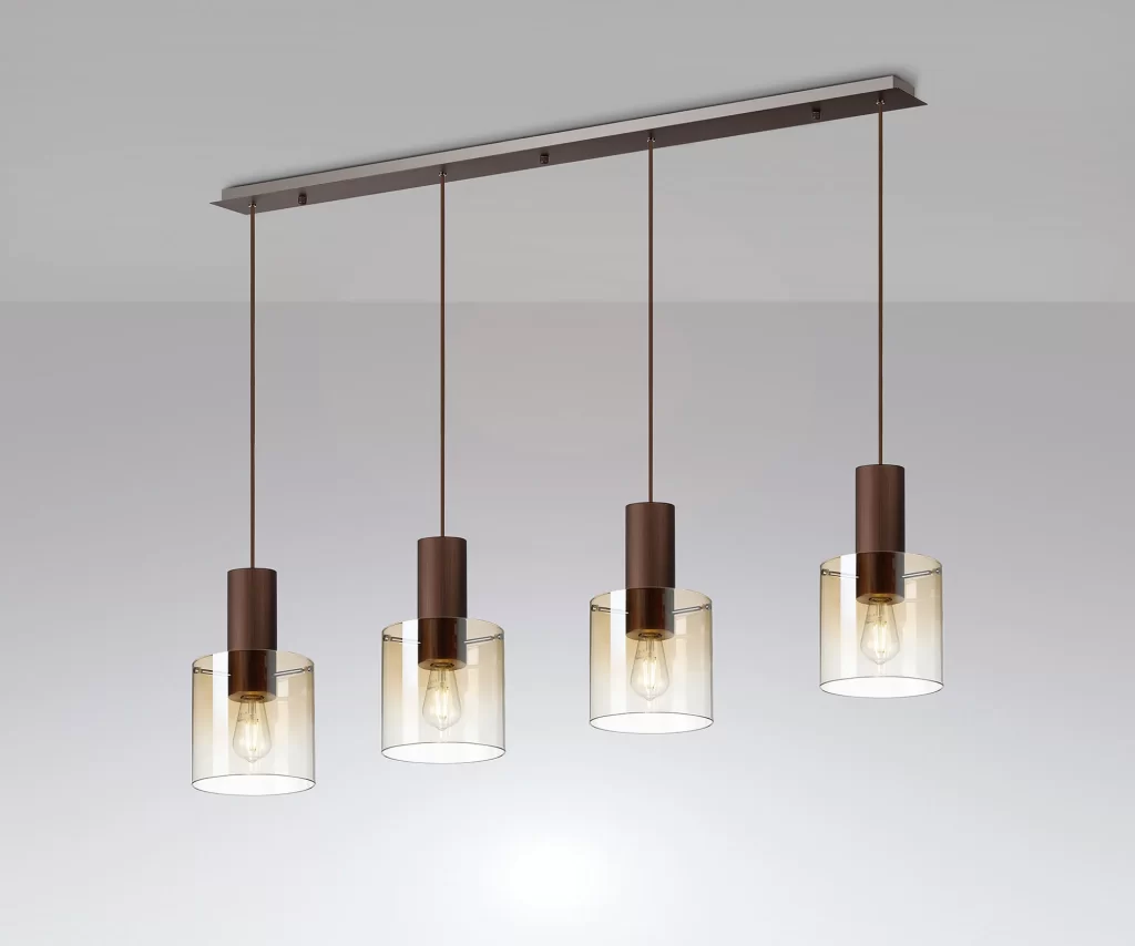 Drake 4 Light Bar Pendant Light Mocha & Amber Fade Glass |