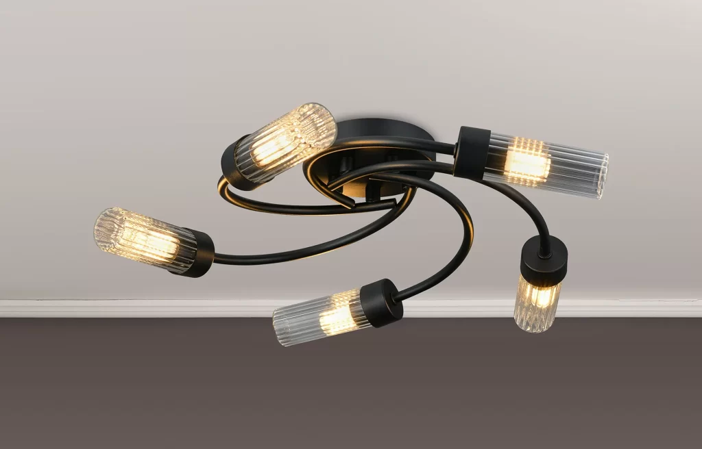 Moi 5 Light Satin Black Bathroom Ceiling Light | IP Rated Flush Light