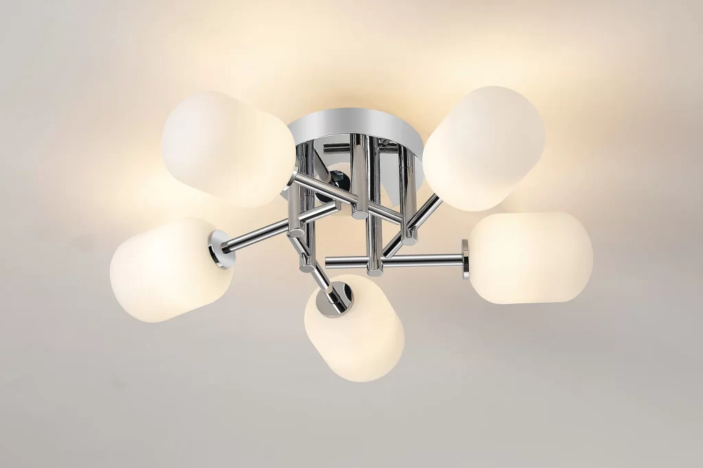 5 Light Chrome Ceiling Light with Opal Glass | Modern Ceiling Light