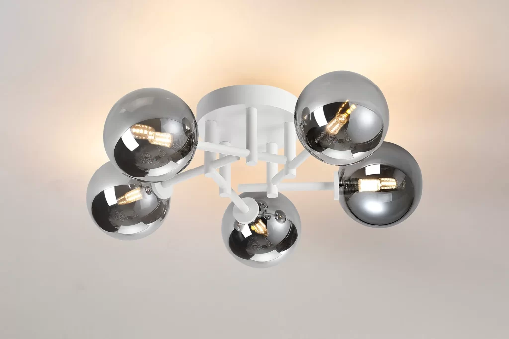 Tegan 5 Light White Bathroom Ceiling Light with Smoked Glass