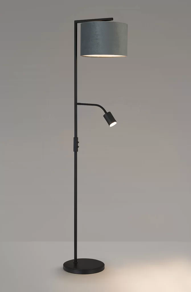 Floor Lamp with Reading Head Satin Black & Dark Grey/Silver Shade