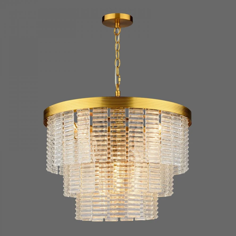 Moesha 6 Light Pendant Natural Brass & Ribbed Glass