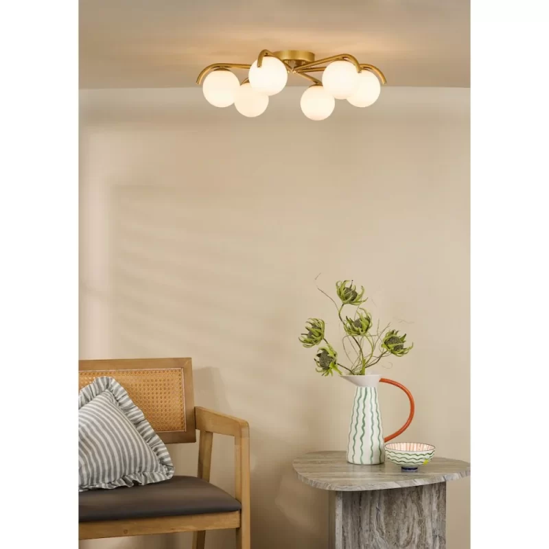 Orlena 6 Light Flush Satin Gold & Opal Glass