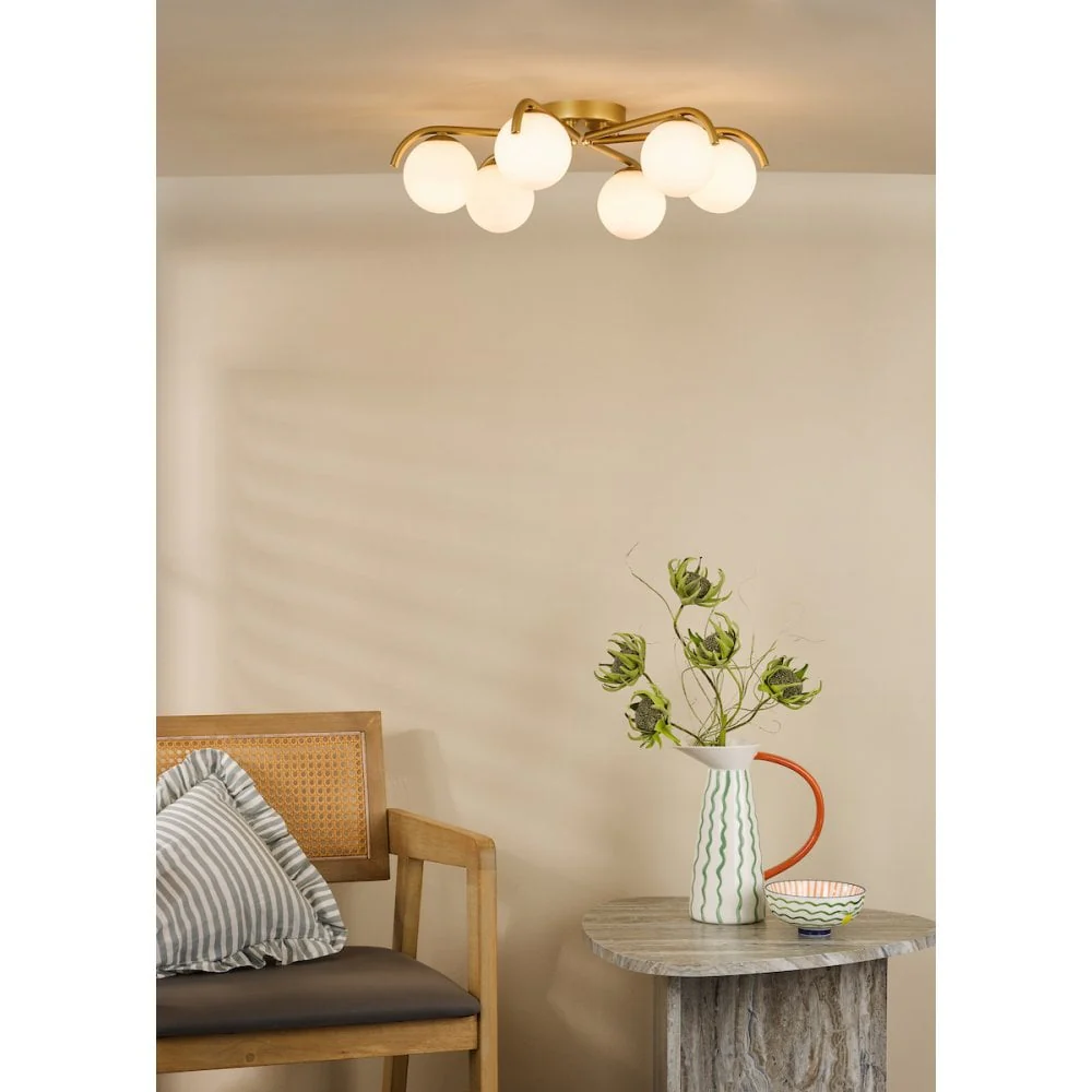 Orlena 6 Light Flush Satin Gold & Opal Glass
