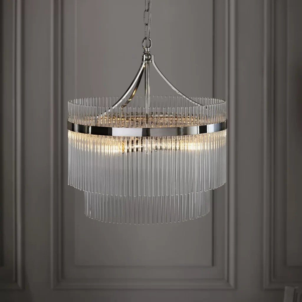 Pendant Polished Nickel with Glass Rods | Modern Ceiling Light