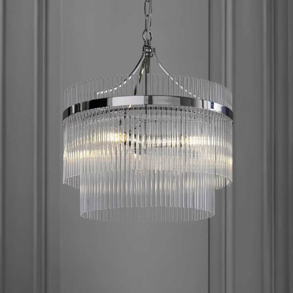 Pendant Polished Nickel with Glass Rods | Modern Ceiling Light