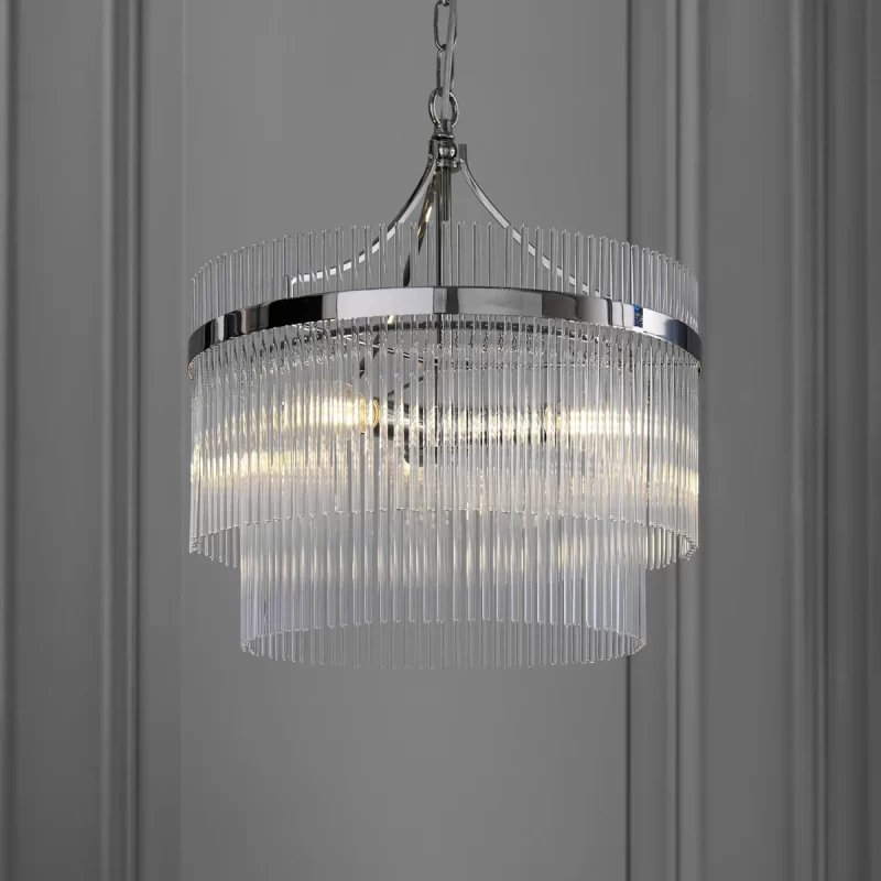 Pendant Polished Nickel with Glass Rods | Modern Ceiling Light