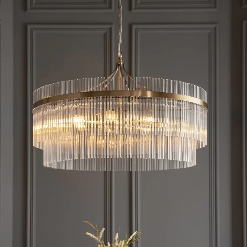 Pendant Antique Brass with Clear Glass Rods | Statement Lighting