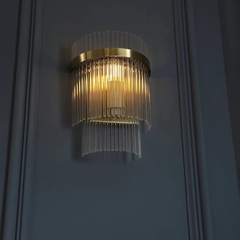 Antique Brass Wall Light with Glass Rods | Modern Wall Lighting