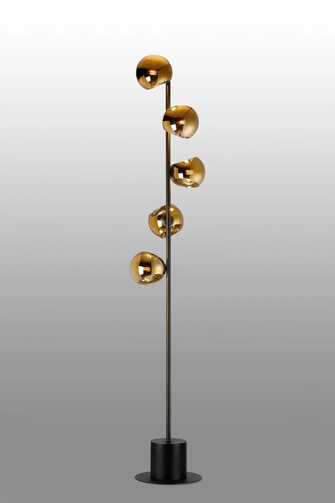 5 Light Modern Black Floor Lamp with Gold Glass | Contemporary Floor Lighting
