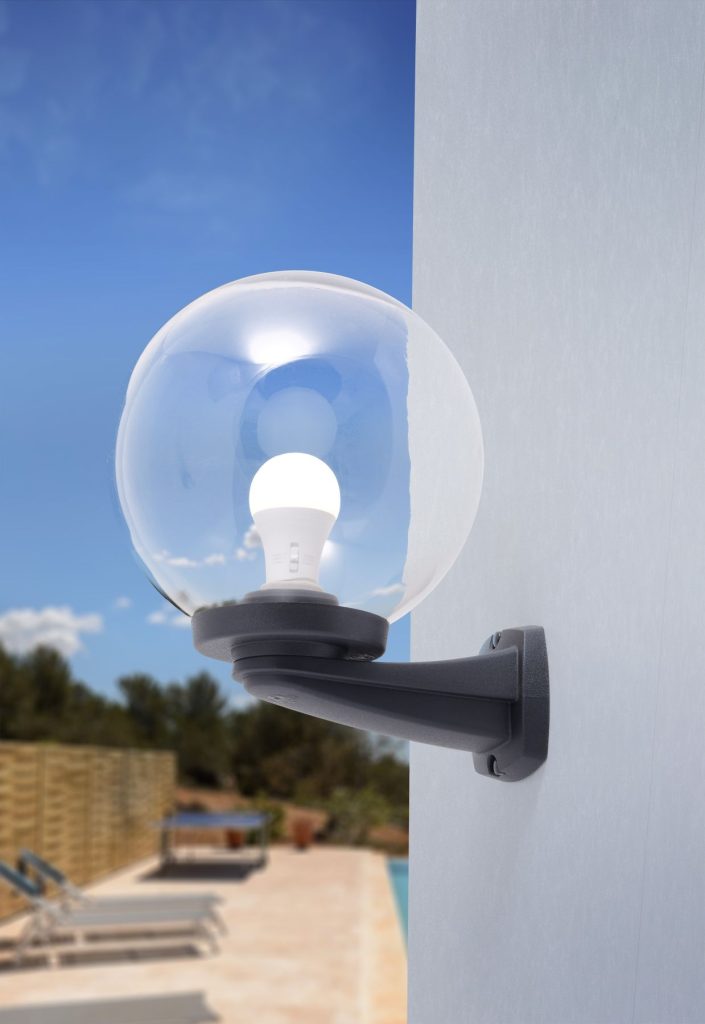 Black Bracket Clear Globe Wall Light